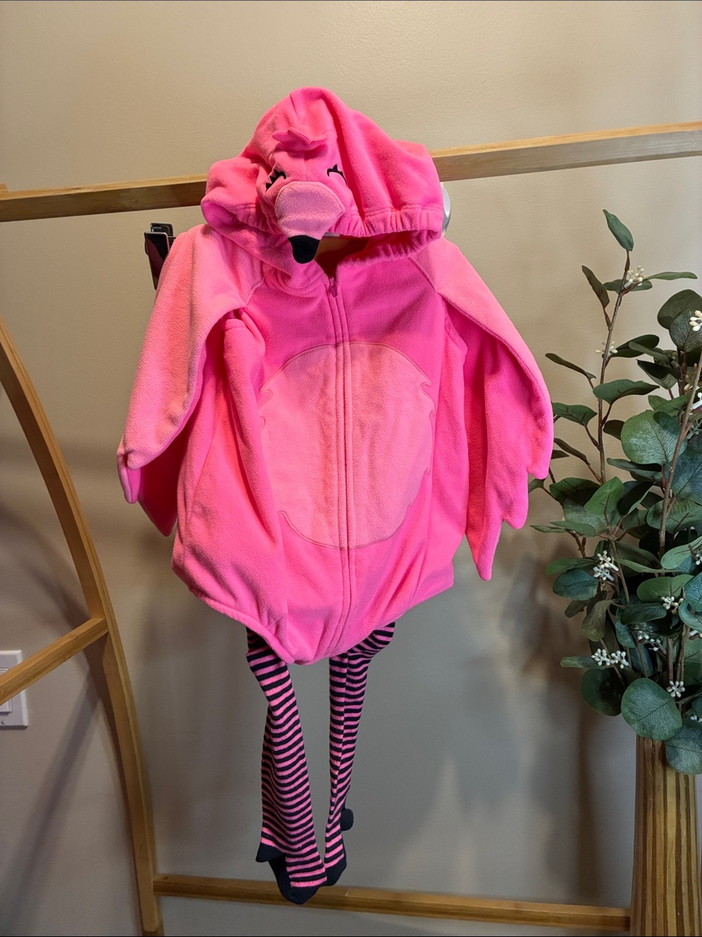 Carter's Bright Pink Flamingo Hoodie Costume with Striped Tights